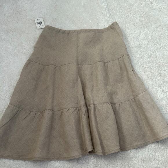 Allen Allen 100% Linen Skirt Beige Tiered Peasant Tie Waist Boho Casual Sz Small - Picture 2 of 6